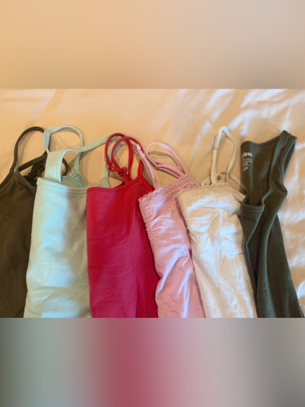 Bundle of Women’s Ribbed Tank Tops - Pink, Red, Mint, White, Olive Size XS - Picture 3 of 5